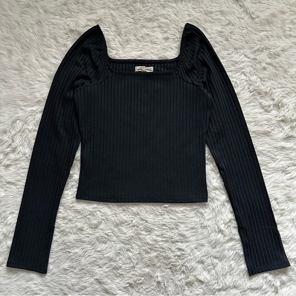 Madewell Top Ribbed Square-Neck Long-Sleeve Tee True Black M NWT New - Picture 4 of 12